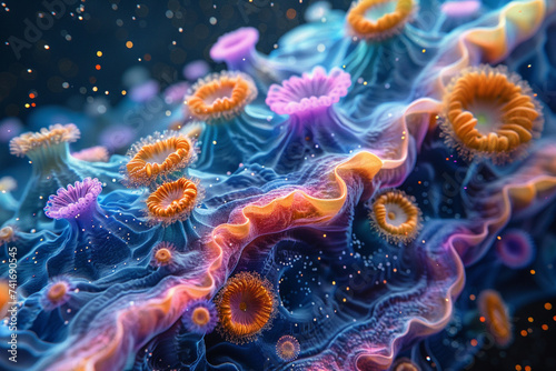 Close up of fantastic microscopic live sea animals swimming in the water. Illustration for advertising, sales promotions, design, books, websites, booklets and other printed products.