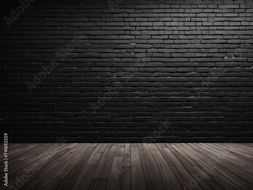 Black brick wall panoramic background, wide old black wall texture brickwork panoramic grunge background black texture, dark, black, ai