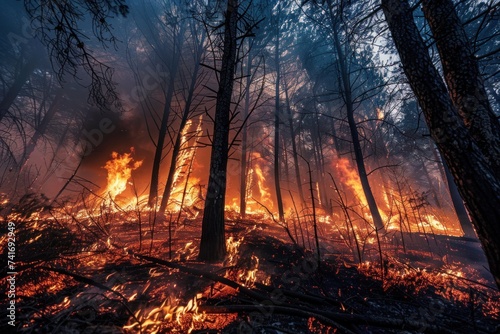 photograph of Forest fire, forest fire burns the city Climate change