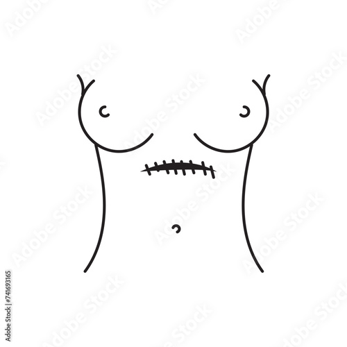 Transverse incision line icon. Abdominal incisions.