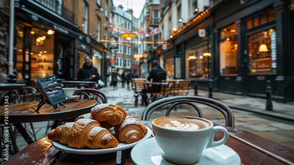 Photo of croissants with delicious coffee at a cafe elephant Photo of croissants with delicious coffee at a cafe elephant