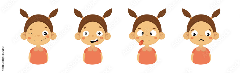 Funny Girl Emotion and Face Expression Vector Set