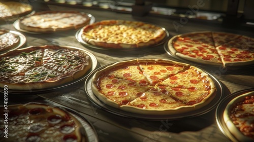 Image of a pizza tray with various toppings on a dining table.