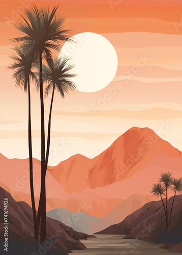 Desert Dreamscape Silhouette of Palm Trees on Sunset Sand