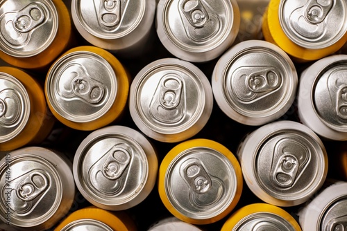 close-up de latas de bebidas en plano cenital photo