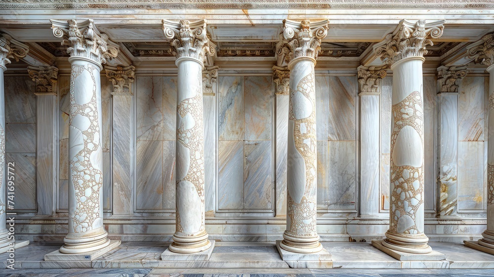 Greek Temple Pillars: Detailed Photography Emphasizing Architectural Grandeur.
