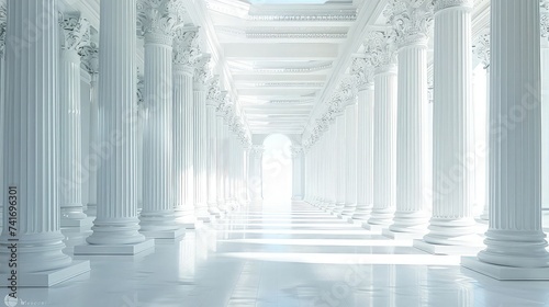 Timeless Architectural: Greek Temple Pillars in Expansive Hall.