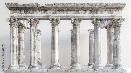 Artistry of Antiquity: Greek Temple Pillars Amidst All-White Photography Showcase.