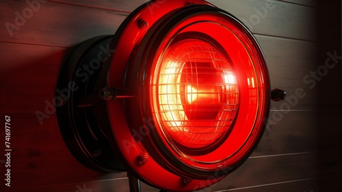 Wall mounted red warning light, spinning and blinking, air raid siren photo