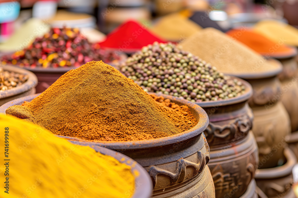 Vibrant Array of Spices at a Market Vibrant Array of Spices at a Market