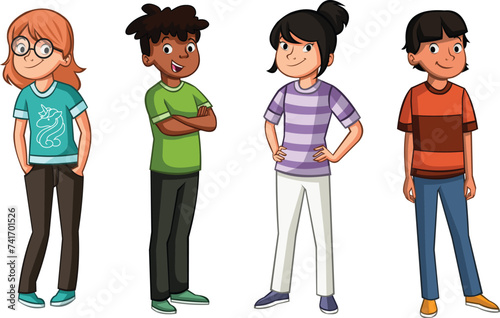 Group of cartoon young people. Teenagers.  © denis_pc