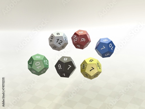 12 Sided Game Dice 6 Colors 3D print model