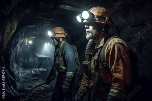 Miners Working in a Dark Underground Mine