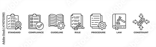 Regulation banner web icon vector illustration concept with icon of standard, compliance, guideline, rule, procedure, law and constraint photo