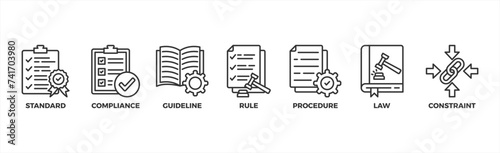 Regulation banner web icon vector illustration concept with icon of standard, compliance, guideline, rule, procedure, law and constraint