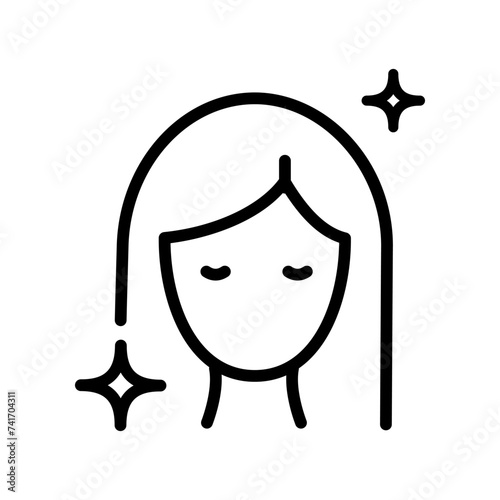 Woman face and hair vector silhouette. Female beauty profile. Contour symbol. Beauty procedures. Beauty parlor services. Cosmetology. Women care. Beautician services. Vector isolated outline drawing.