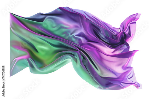 Abstract Iridescent Silk Fabric Waving on White Background 