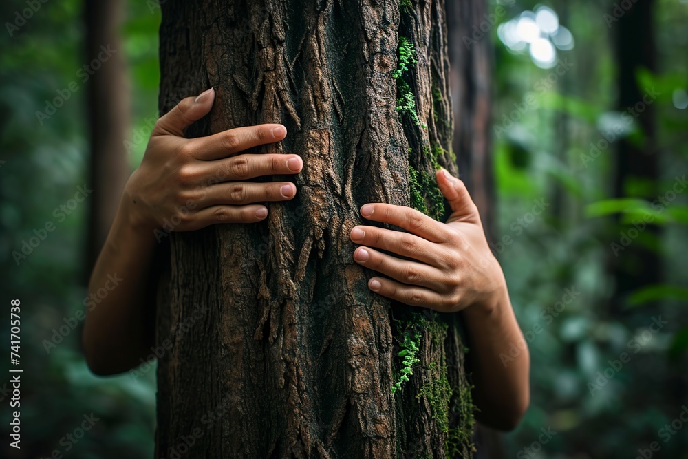 hands hugging the trunk of a tree Stock Photo | Adobe Stock
