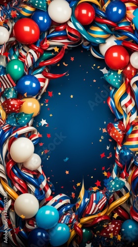 Festive Red White and Blue Balloons and Streamers Frame