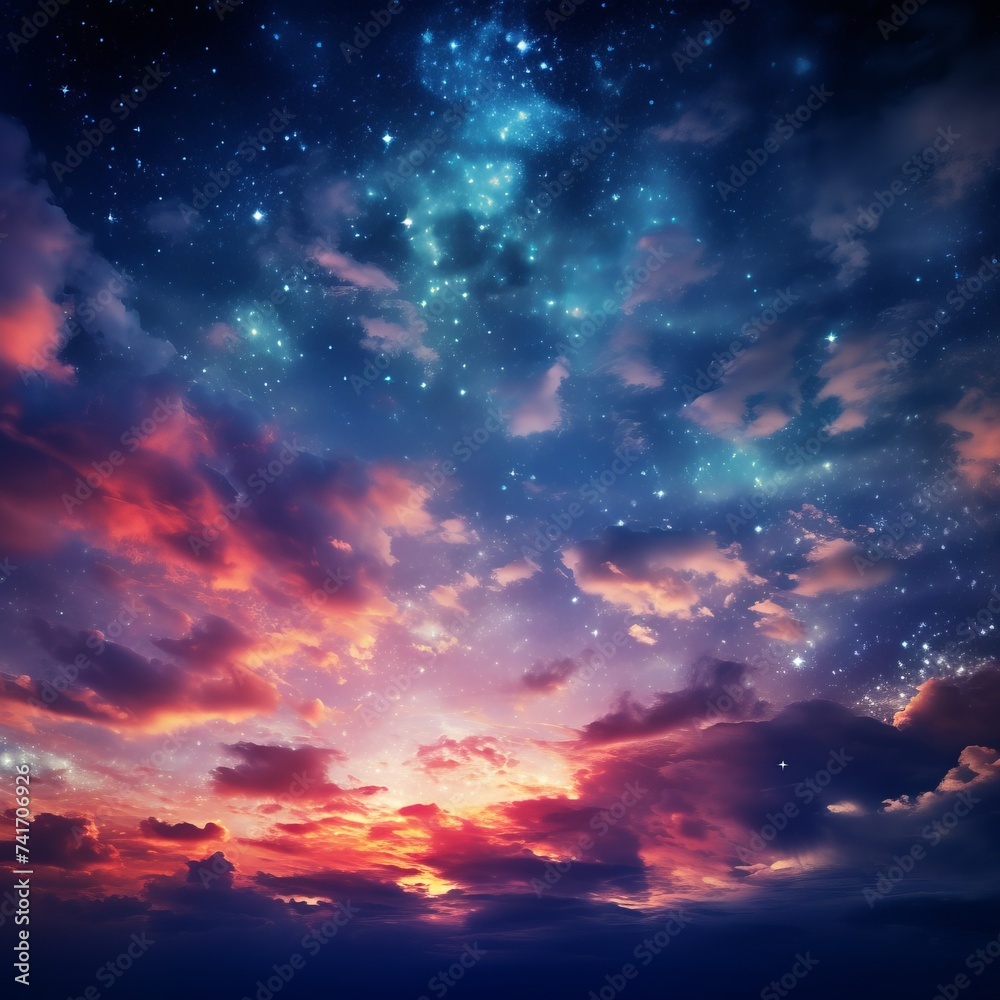 Starry Night Sky with Pink Clouds