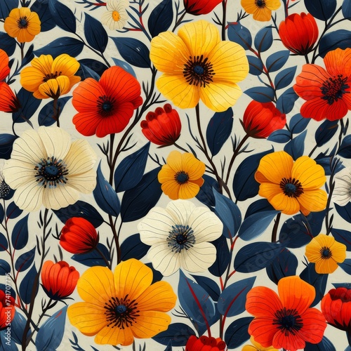 Blooming boho elegance seamless pattern, a tapestry of wildflowers in midnight hues © MiraCle72