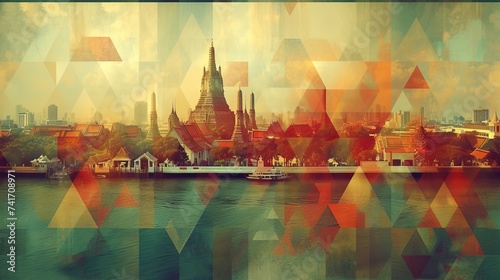 Thailand travel poster with geometric pattern photo