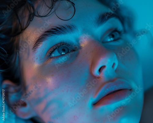 Natural woman over blue light background © Diana