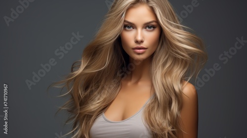 portrait of a beautiful blonde woman with long wavy hair