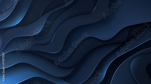 Dark blue paper waves abstract background Elegant wavy 3D background ,A blue abstract background with a black and blue design.