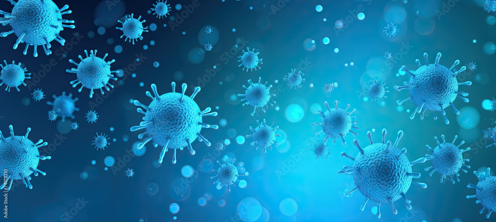 Viruses Microscopic View Background Banner - obrazy, fototapety, plakaty 