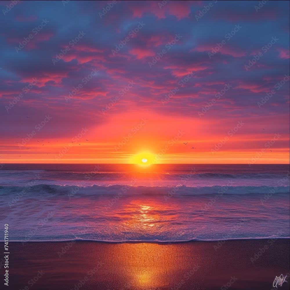 Fototapeta premium Beautiful sunset over the ocean