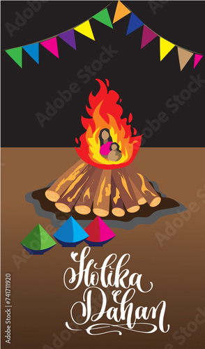 Holika dahan indian festival banner design. Vector graphic illustration.