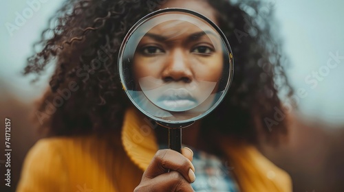 Exploring Inner Beauty: Woman Holding a Magnifying Glass in Front of Her Face.