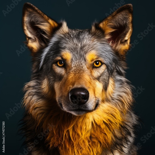 Portrait of a beautiful wolf-like dog with yellow eyes