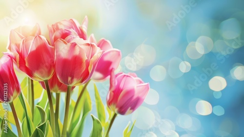 Beautiful tulip flowers bouquet and bokeh background © vannet