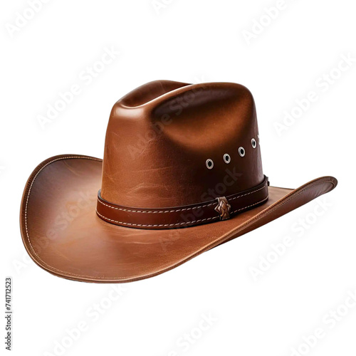 A brown hat with a leather band isolated on transparent background.