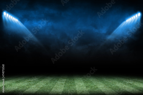 Canvas Print spotlight on a soccer filed stadium