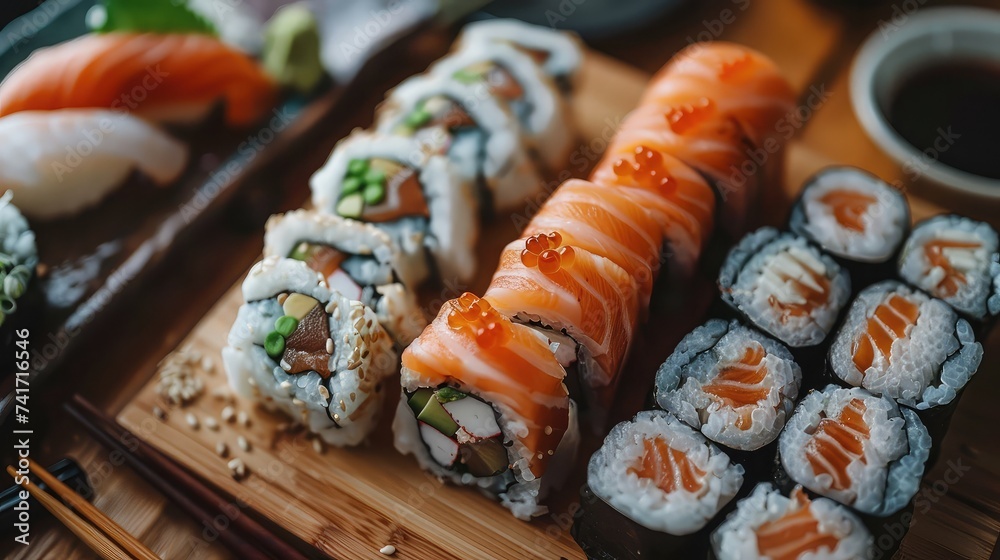 Taste of Japan: Exquisite Food Flatlay Displaying the Delicacy of Japanese Cuisine. Taste of Japan: Exquisite Food Flatlay Displaying the Delicacy of Japanese Cuisine.