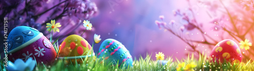 Colorful Easter Eggs in Grass