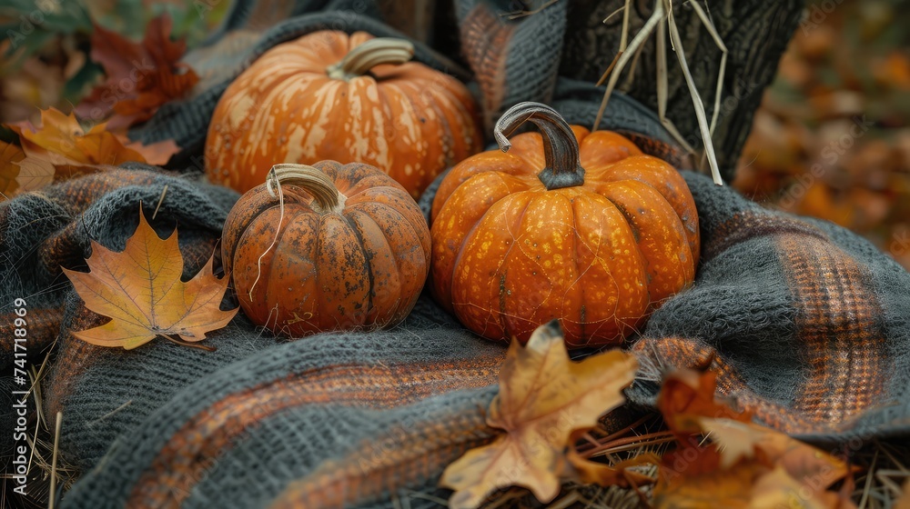Pumpkin Patch Vibes: Cozy Halloween Flatlay with Pumpkins, Fall Leaves, and Soft Blankets. Pumpkin Patch Vibes: Cozy Halloween Flatlay with Pumpkins, Fall Leaves, and Soft Blankets.