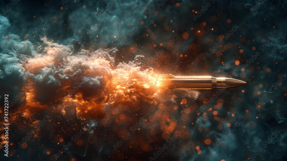 A high-speed bullet mid-flight, leaving a trail of smoke behind,generative ai A high-speed bullet mid-flight, leaving a trail of smoke behind,generative ai