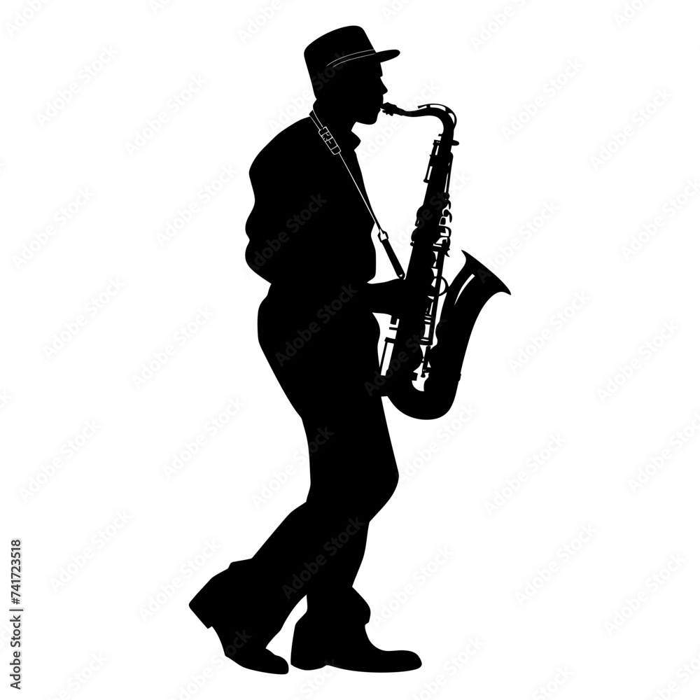Obraz premium silhouette saxophonist in perform black color only