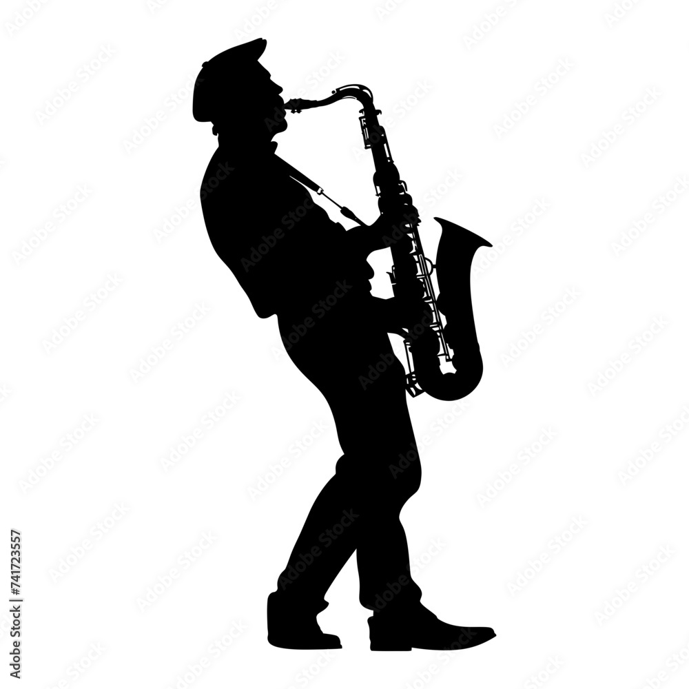 Naklejka premium silhouette saxophonist in perform black color only