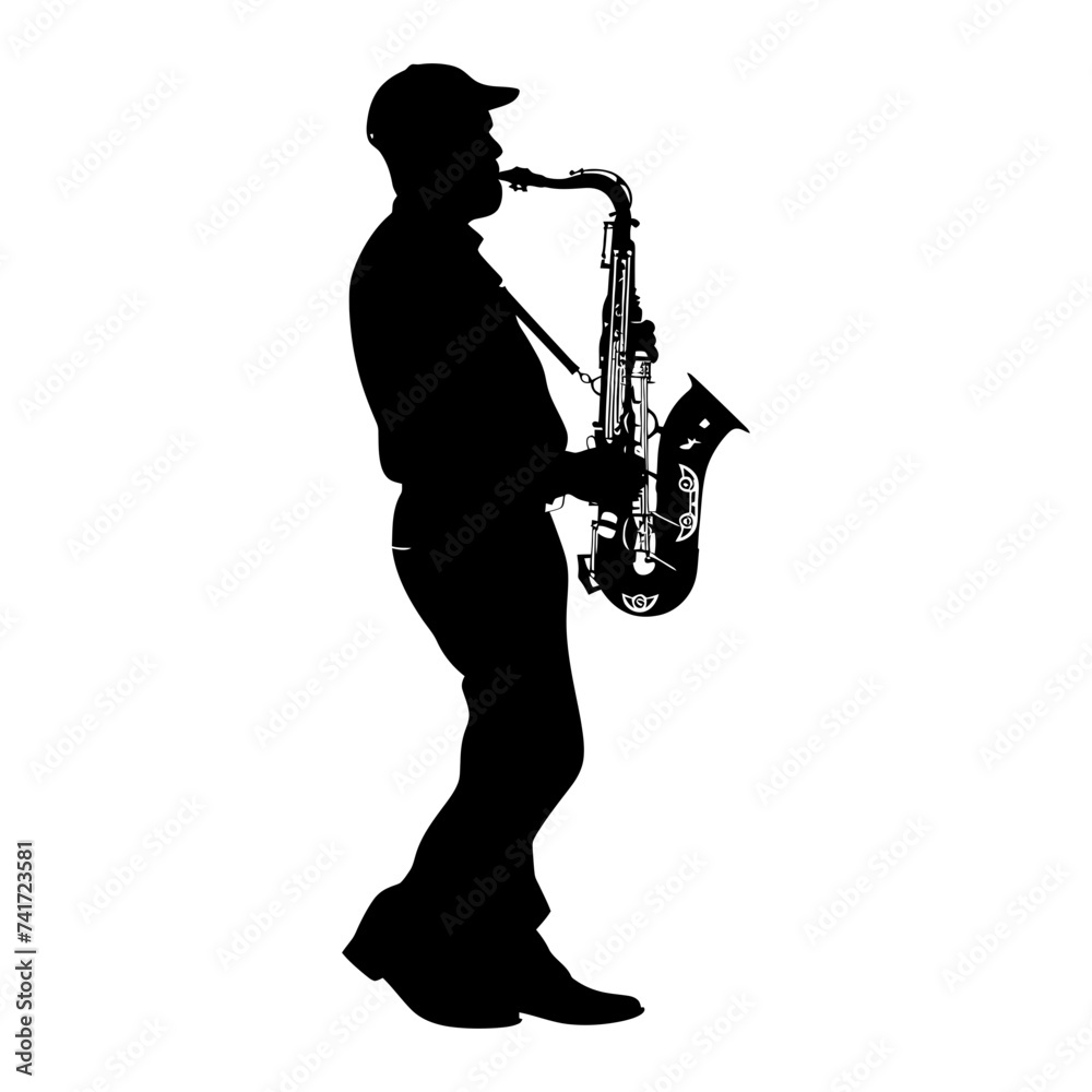 Naklejka premium silhouette saxophonist in perform black color only