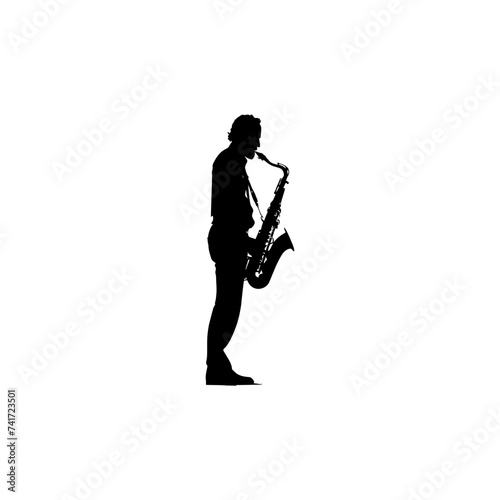 silhouette saxophonist in perform black color only