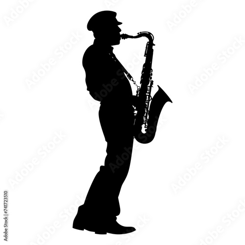 silhouette saxophonist in perform black color only