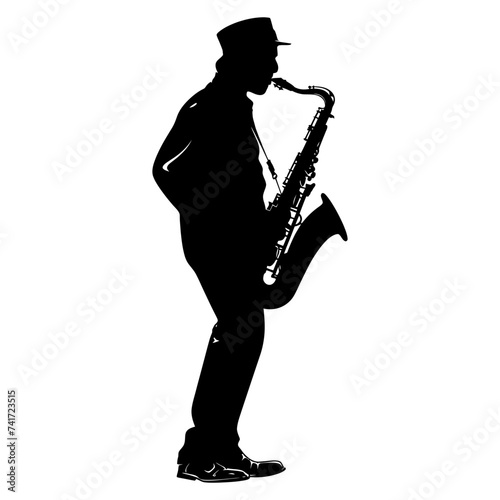 silhouette saxophonist in perform black color only