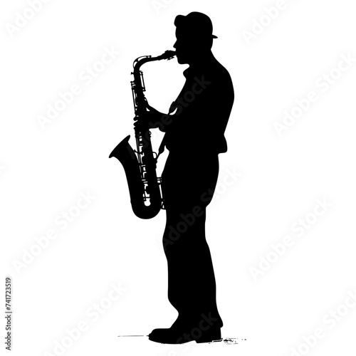 silhouette saxophonist in perform black color only