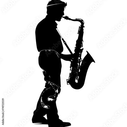 silhouette saxophonist in perform black color only