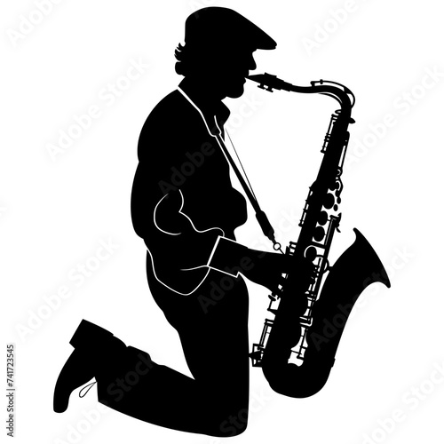 silhouette saxophonist in perform black color only